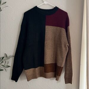 Zara Men's Colorblock Crewneck Sweater - Black, Brown, Burgundy